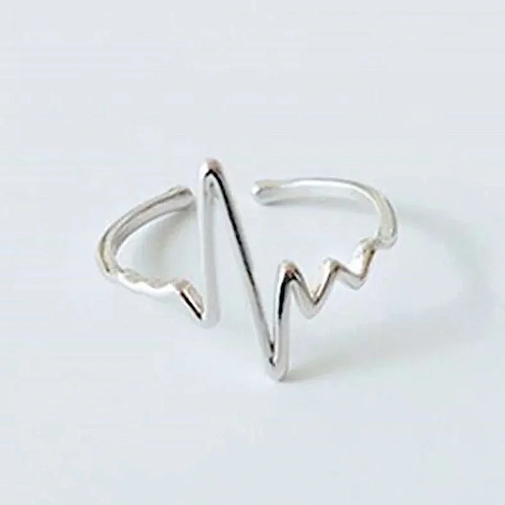 "Warrior" Heartbeat Minimalist EKG Silver Adjustable Everyday Nurse/Doctor Ring
